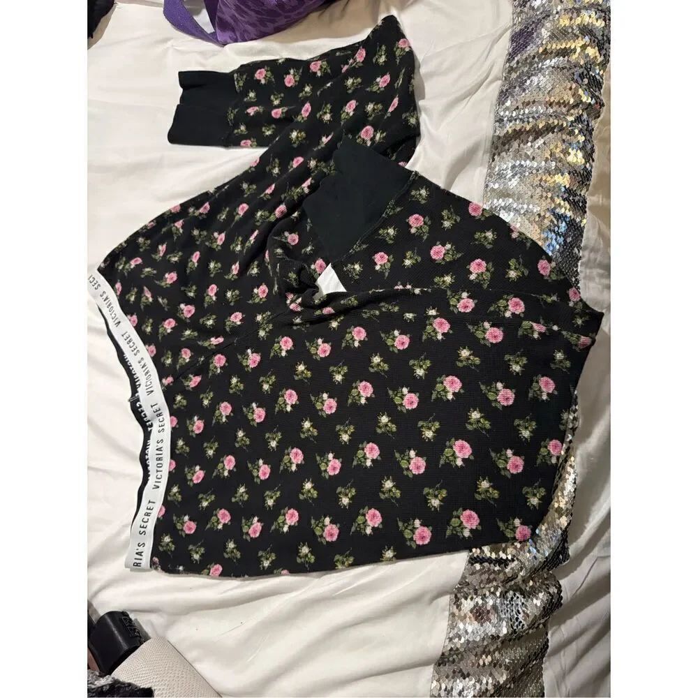 Pink/black VS pink fair isle thermal waffle knit pajama leggings/pants